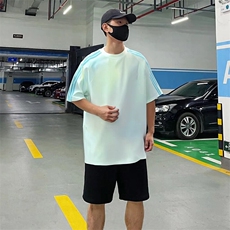抖音得物品质二开240克宽松纯棉美式潮牌印花三条杠中性风短袖T恤，男装T恤，电商A486