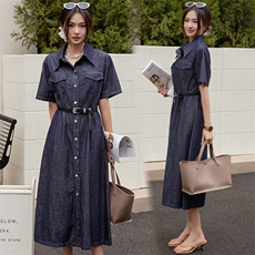 BAO款主推商场同款2025夏季新蓝色宽松显瘦牛仔衬衫显高连衣裙女，女装连衣裙，美拉德工厂直营店