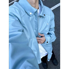网图~cleanfit冰川蓝春季短款垫肩翻领皮衣夹克外套男JK2577批90，男装夹克，星座1004-6