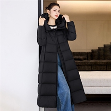冬季新款宽松羽绒过膝加长款连帽服棉袄加厚泡芙棉衣外套女，女装羽绒服，阿舍尔精品