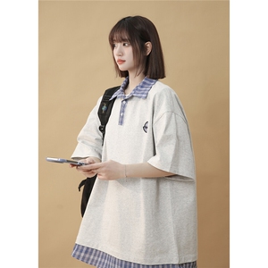 2025夏季新款T1068假两件衬衫领宽松T恤男p45控59 230克双纱100棉图片