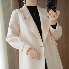 双面毛呢大衣外套女士春秋冬季2025年新款休闲小个子中长呢子大衣，女装双面呢大衣，贝源羊绒