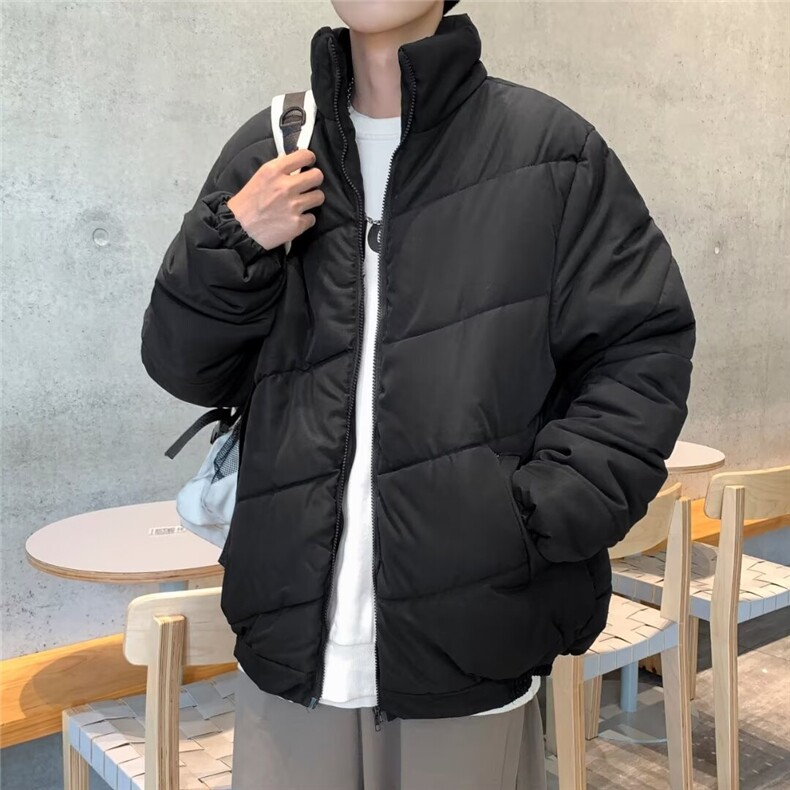 极简黑色立领棉服男款2024冬季加厚保暖宽松休闲百搭棉衣外套C301图片