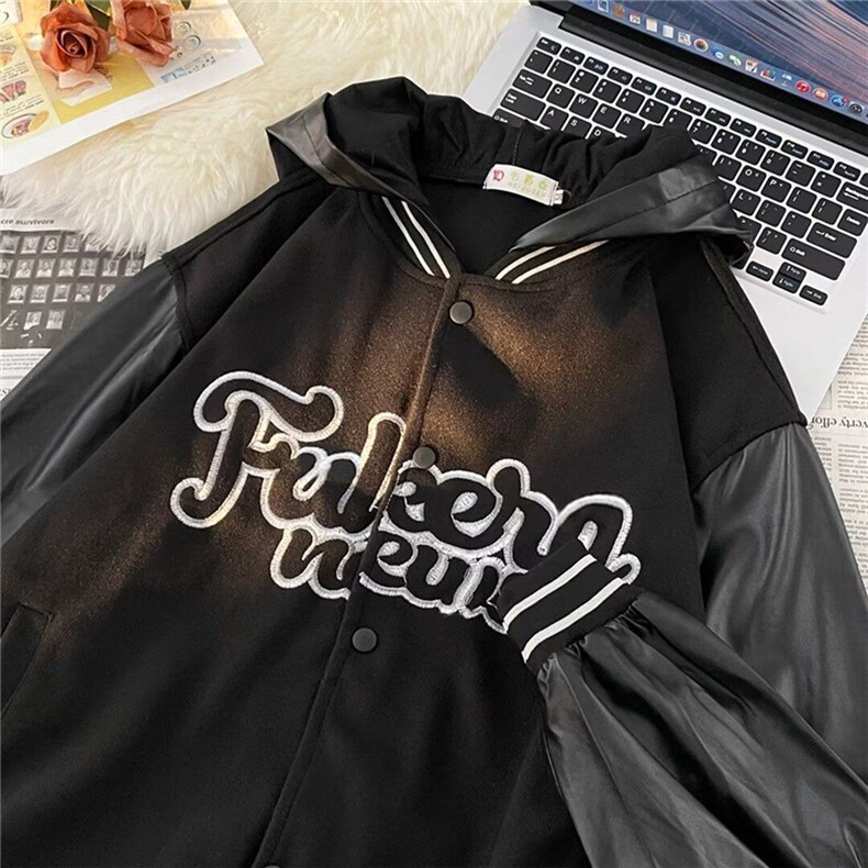 美式复古字母PU刺绣棒球服男女嘻哈宽松撞色情侣夹克EE005-P45,男装夹克,星座911-3