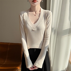 2026年秋季时尚百搭通勤简约休闲V领套衫，女装针织衫/毛衣，绒宛羊绒