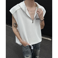 夏季宽松美式高街休闲连帽无袖马甲短袖T恤潮808B-WH053-P45，男装背心/马甲，星座808B