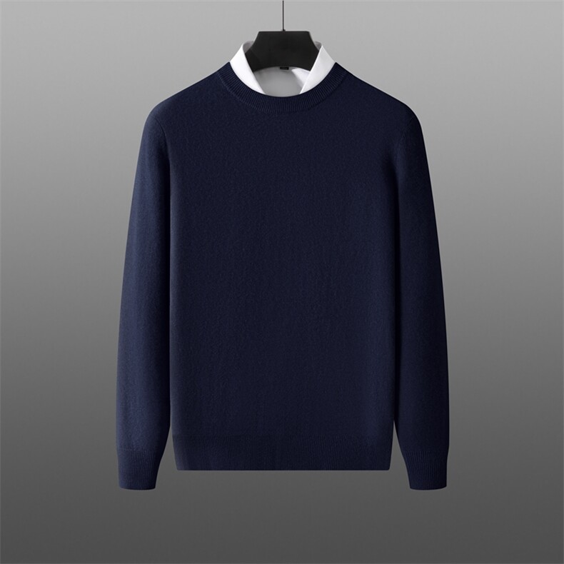 2024秋装新款男士圆领套头衫简约百搭舒适保暖商务休闲，男装羊绒套衫，旭友羊绒