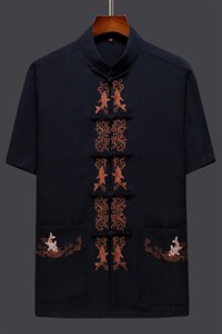 夏季唐装男士套装风中青年中式刺绣外套复古潮流汉服2023新款图片