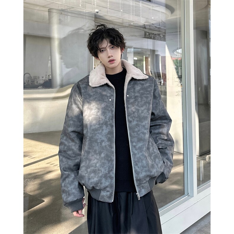 W8217P130控178皮毛扎染加绒加厚宽松休闲棉衣棉服,男装棉衣,电商B205
