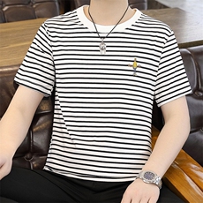 夏季新款短袖圆领冰丝经典条纹青年修身短袖T恤上衣Z55-P25，男装T恤，星座310B-3
