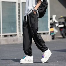 裤子男春秋款宽松垂感直筒休闲裤痞帅拼接黑色束脚工装裤kZ05，男装休闲裤，星座1116A-1（原606A）