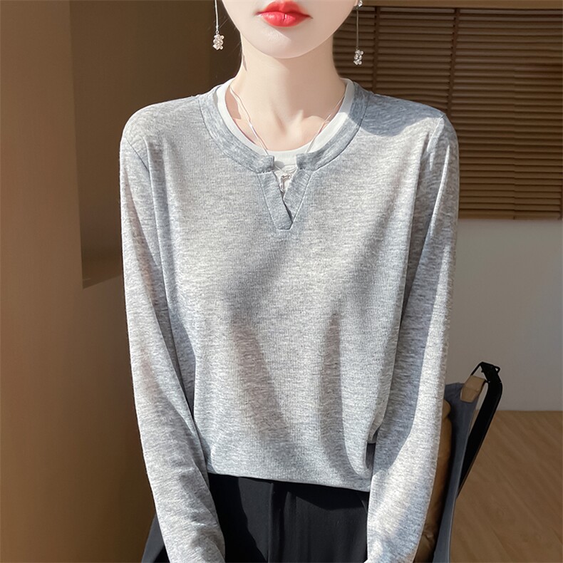 长袖针织打底衫女新薄款宽松上衣POLO领,针织衫/毛衣,绒宛羊绒