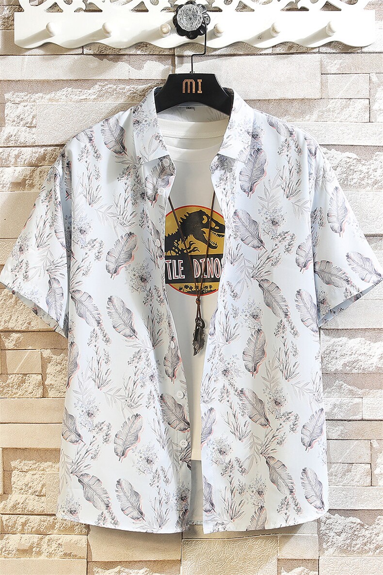 精品花衬衫大码男短袖夏季痞帅休闲上衣服外套翻领衬衣A012/P35,男装衬衫,电商A012