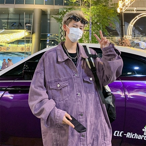 牛仔外套男春秋款美式复古潮牌痞帅高级感宽松休闲工装夹克衫,米色面包鞋搭配图片