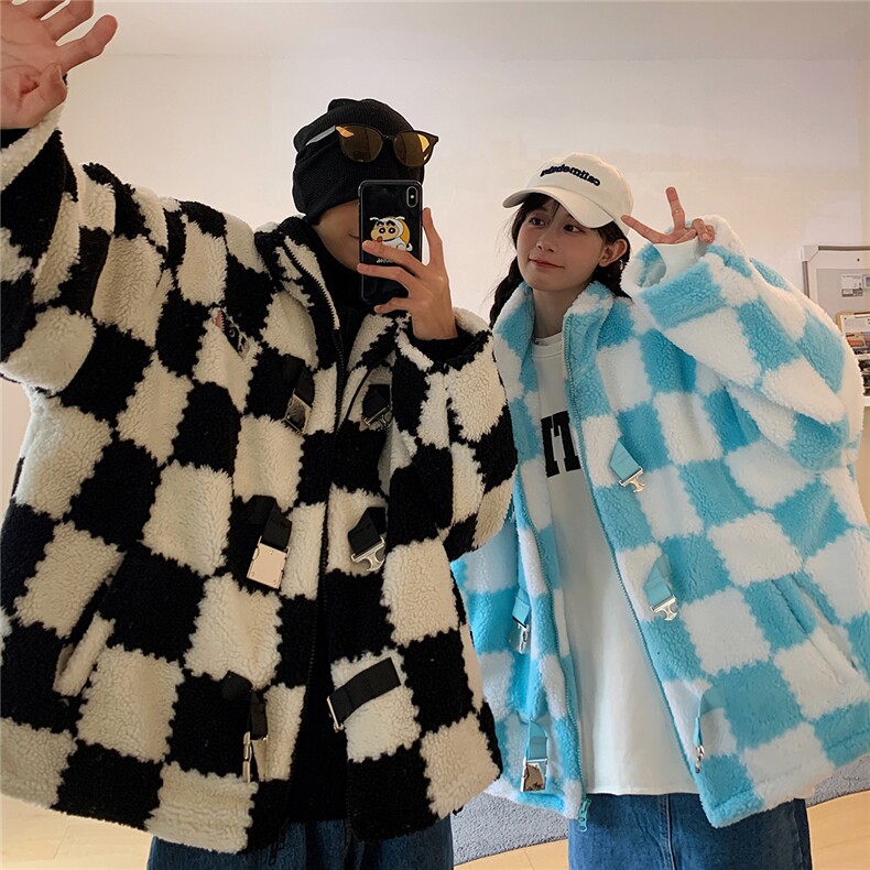 1羊羔毛格子外套大码M-5XL加棉聚酯纤维棉衣YG78159P105控149，男装棉衣，星座226-2