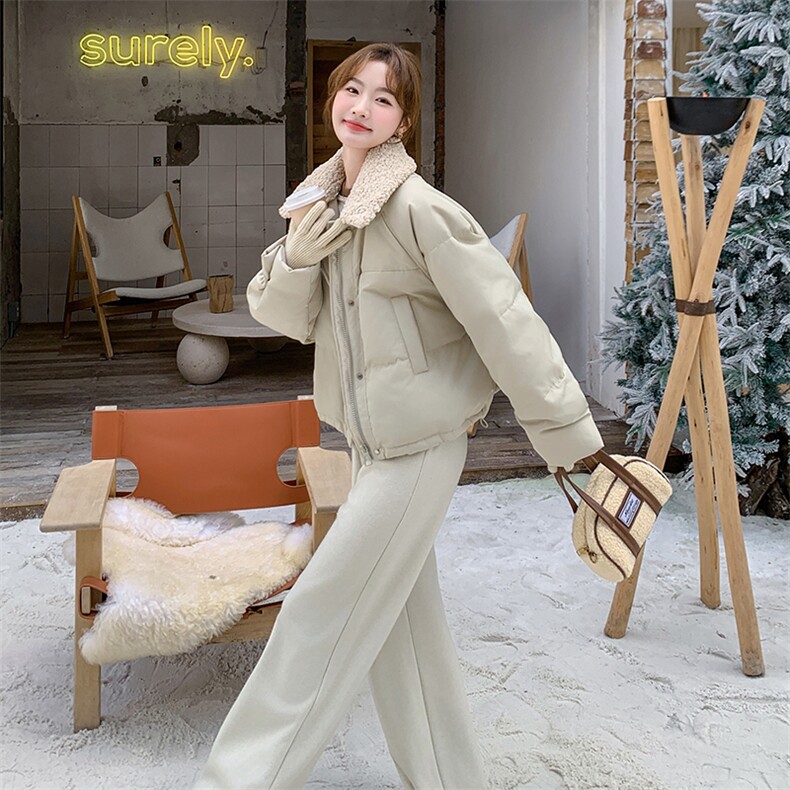 羊羔毛领短款羽绒服女冬季2025新款高级感独特超好看流行工装外套,女装羽绒服,2C236