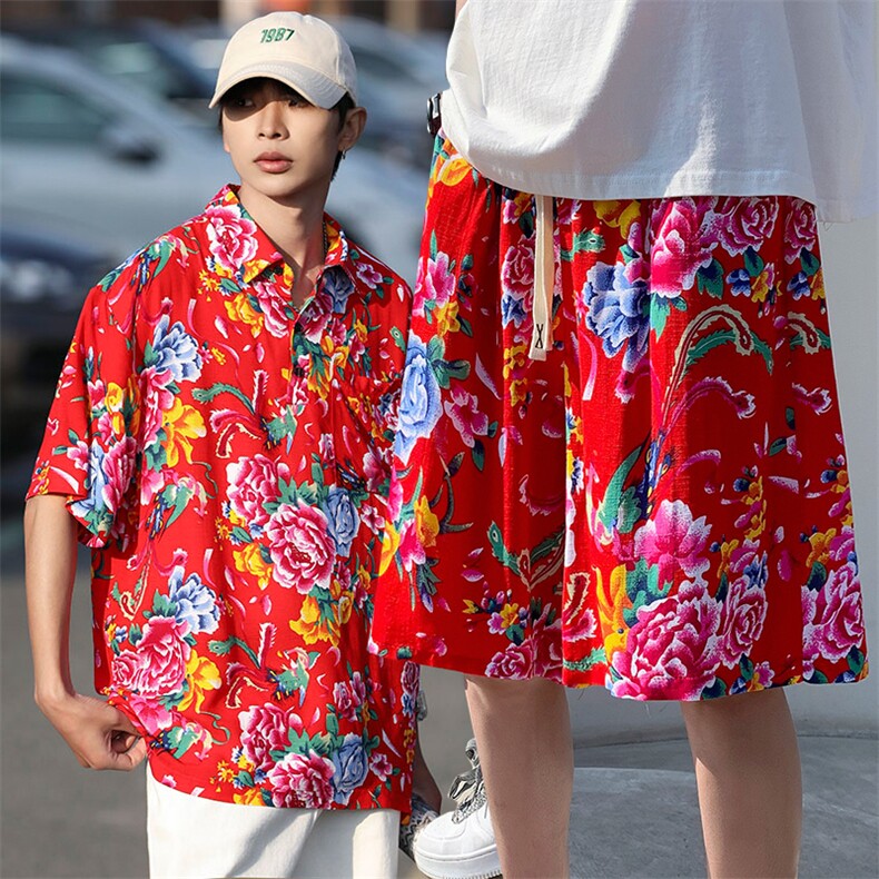 TZP风东北大花汉服套装polo衫短裤大码花TEE套装团队服休闲装,男装休闲套装,星座115A(原星座507）