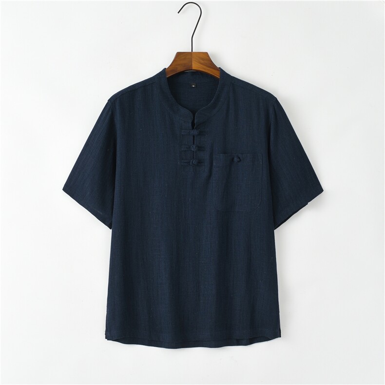 唐装男款风短袖衬衫中年男士中式复古汉服爸爸夏装居士服衬衣,男装民族服装,电商B212（原钱塘6029）