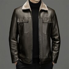 皮衣男时尚潮流外套男2023新款秋季男士商务休闲冬季加绒中年上衣，男装皮衣，电商B212（原钱塘6029）