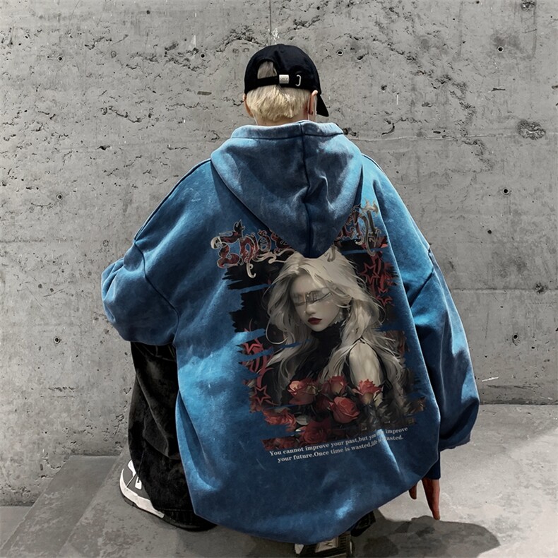 美式重磅水洗复古连帽卫衣潮流大码潮牌做旧XZ517A-BK6676-P68，男装卫衣，星座517A