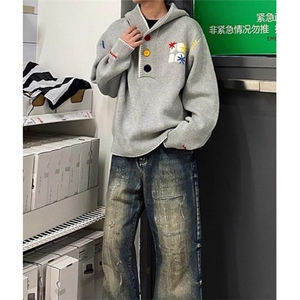 刺绣连帽毛衣男女款多巴胺彩色宽松针织衫慵懒风卫衣外套 MY9601图片