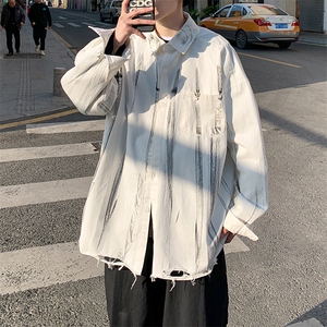 复古ins超火扎染长袖衬衫设计感小众毛边宽松上衣秋季  W1499-P33图片