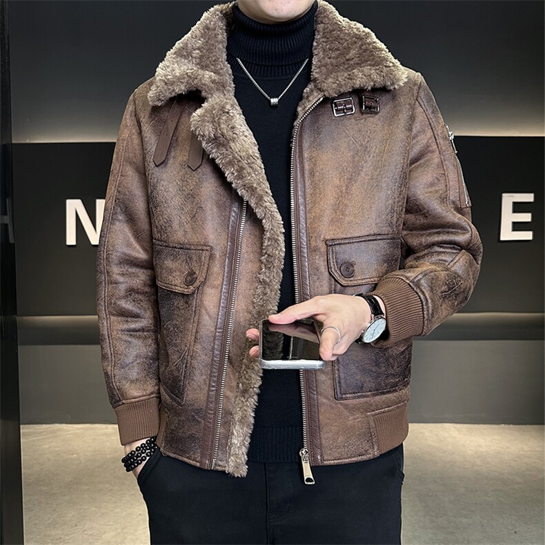 冬季加厚皮毛一体男皮衣外套潮款屌款机车上衣B317/2530/P205,男装皮衣,电商B317