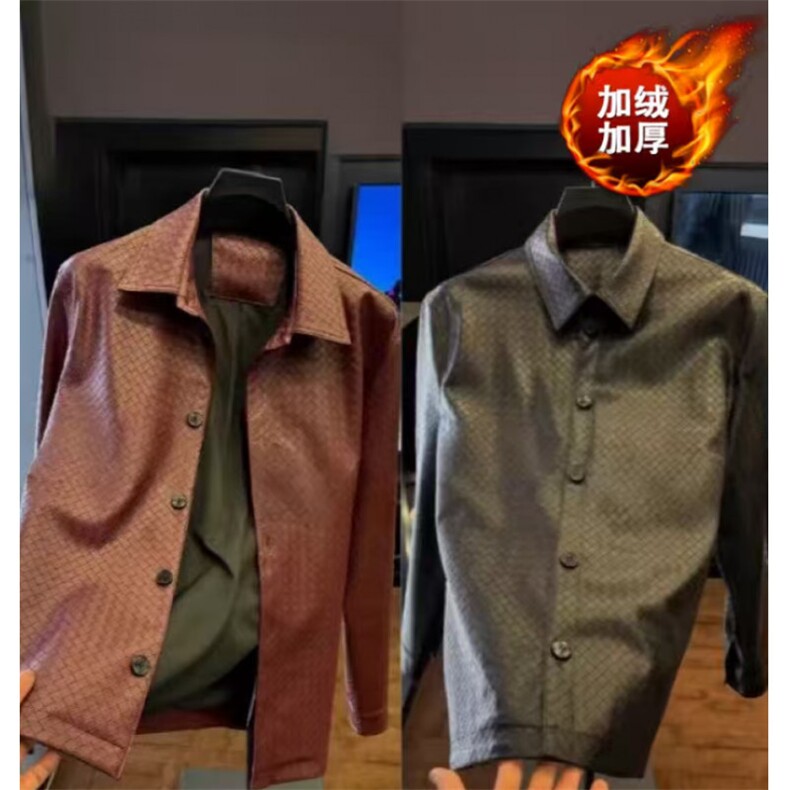 (网图)编织皮加绒格子PU皮夹克潮牌时尚工装痞帅  313B-KL50-P125图片