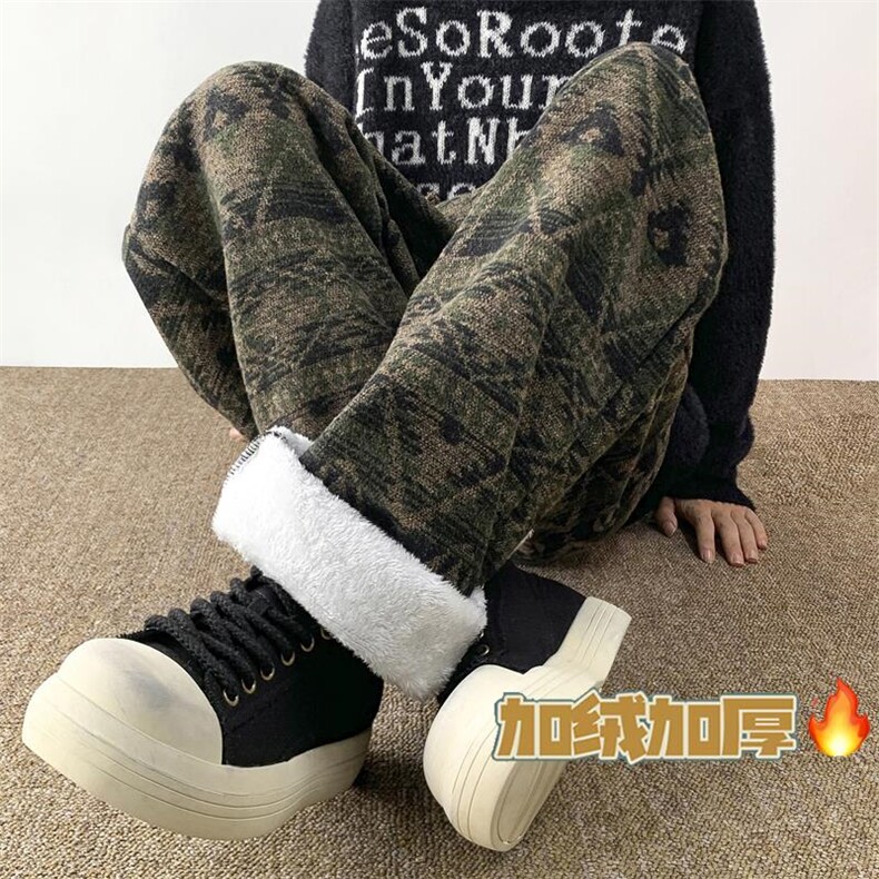 美式街头混纺民族风提花休闲裤加绒保暖男街头宽松长裤 D599/P68图片