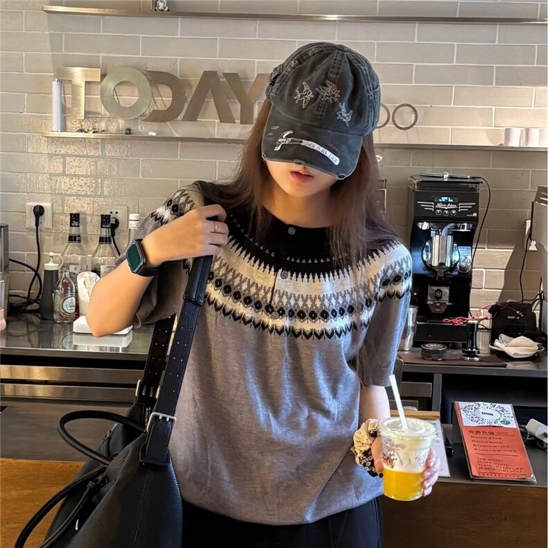 夏季新款民族风彩绘印花休闲短袖潮牌设计感个性百搭圆领T恤,男装T恤,星座1210-1