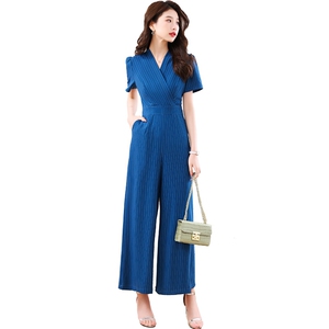 高级感条纹连体裤女2025夏季新款气质职业高腰显瘦阔腿连衣裤图片