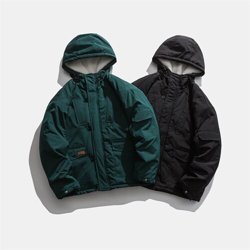 ZM059-P140 连帽工装多口袋羊羔毛夹棉棉衣加厚棉服潮牌外套男图片