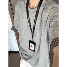 夏季纯棉撞色格子翻边设计短袖tee男女同款文艺时尚休闲T恤TX01，男装T恤，星座1116A（原606A-3）