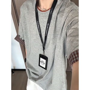 夏季纯棉撞色格子翻边设计短袖tee男女同款文艺时尚休闲T恤 TX01图片