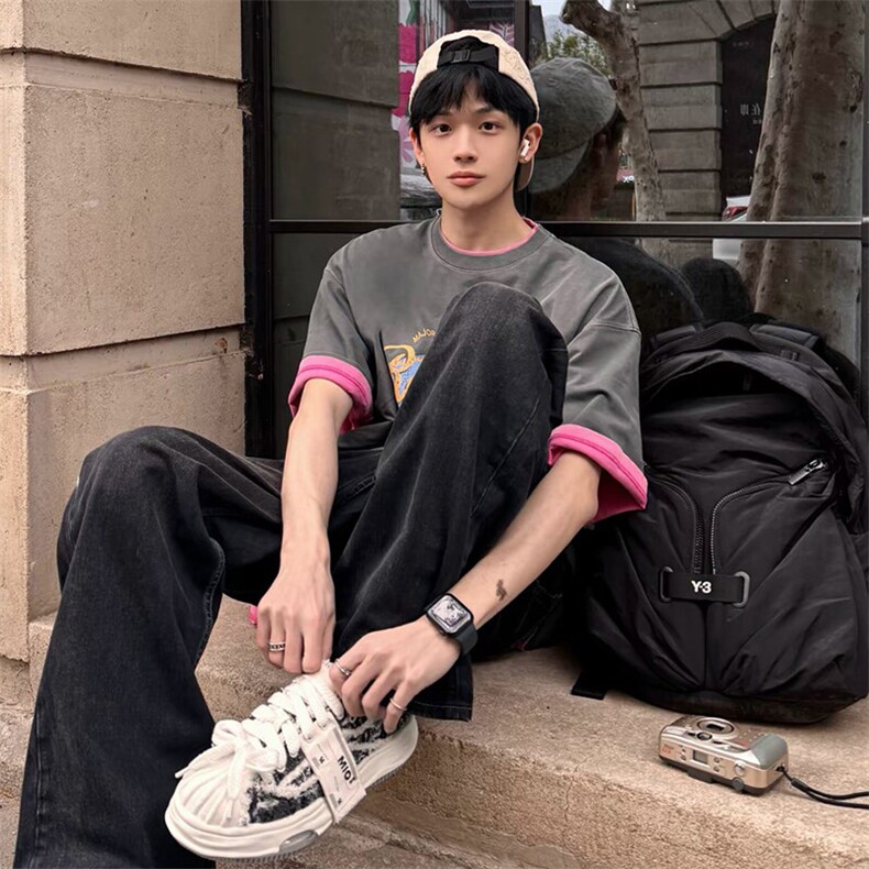 可设48小时发货支持抖音得物来样二开230克重磅美式短袖t恤MT346,男装T恤,电商A486