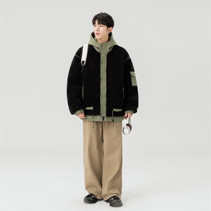 情侣棉服男士加绒加厚拼接工装保暖羊羔毛冬装外套M021-P135图片
