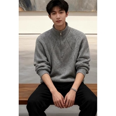 半拉链拼接设计针织衫男款秋冬季打底衫慵懒风松弛感毛衣M690，男装T恤，星座1116A（原606A-3）