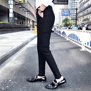 H9937 P45 2021新款修身黑色青少年小脚休闲裤图片