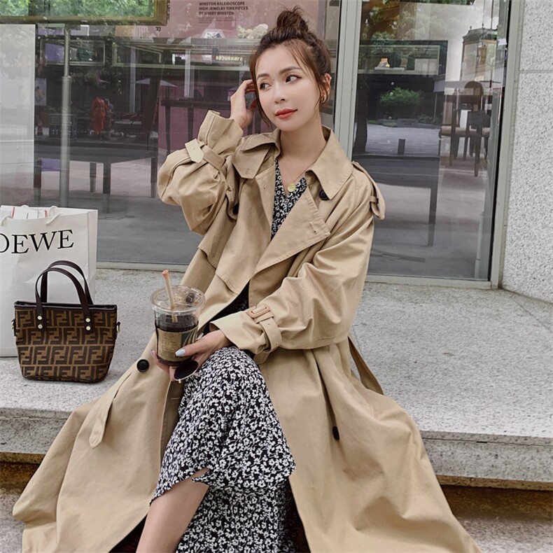 2025春秋新款卡其色流行风衣女中长款韩版宽松过膝英伦风大衣外套,女装风衣,浙宝288（原255）