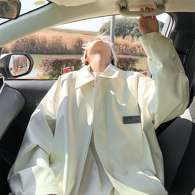 2026春装新款宽松贴标PU皮衣夹克机车男外套 PY666/特P65 杏图片