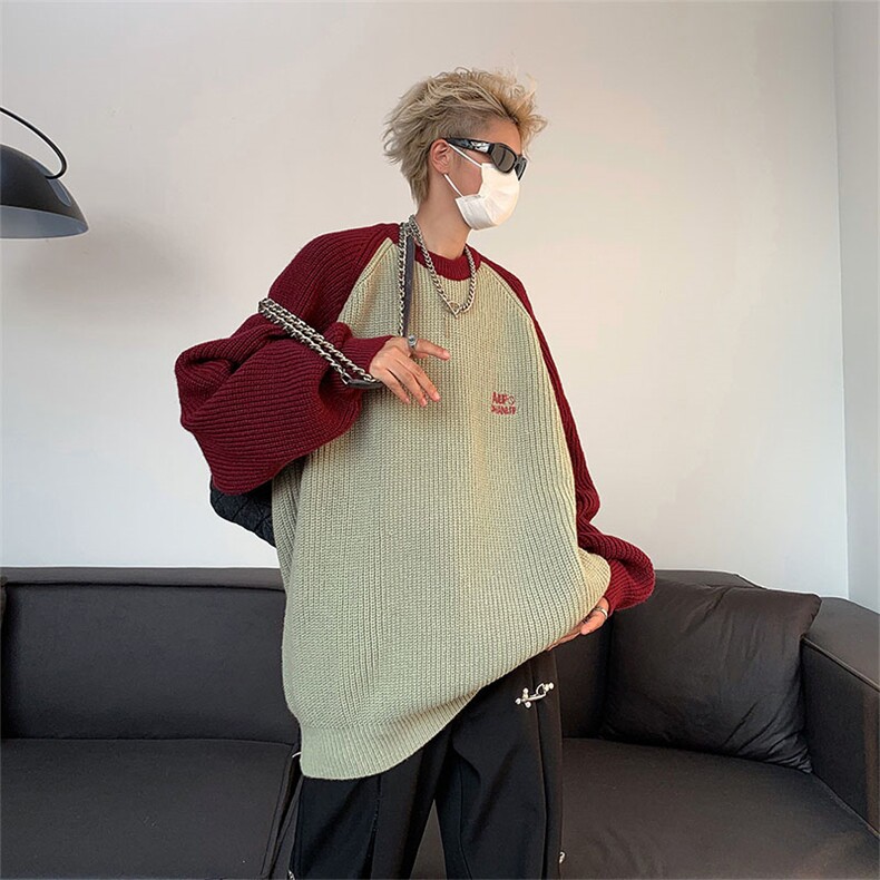 撞色拼接毛衣男士保暖百搭字母刺绣圆领针织衫MY09213-P48,男装针织衫/毛衣,星座308B-2