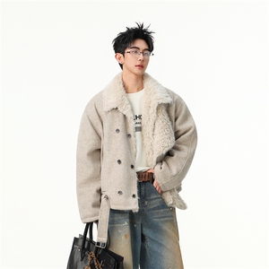 羊毛）复古双排扣毛领棉服男女冬季呢夹克JK1008-特P135-控258图片