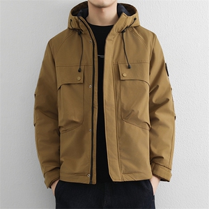 冬季御寒服男士新款冲锋衣棉服保暖潮流口袋棉衣防风连帽外套图片