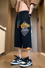 美式七分裤男重磅300克菠萝格重工印花7分阔腿中裤-2472-P26-控58，男装牛仔裤，星座207