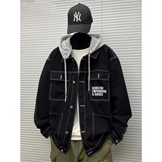 秋冬款男牛仔夹克衫连帽工装大口袋字母印花外套JK027P70，男装夹克，星座1013-1