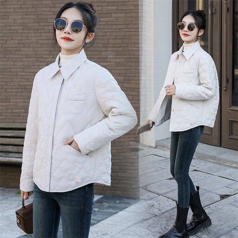 轻薄小香风菱形格衬衫翻领90白鸭绒羽绒服女2024冬短款小个子外套，女装羽绒服，曼娅璐