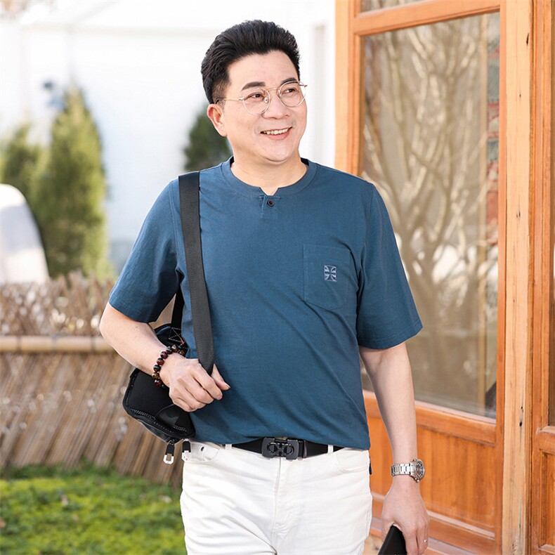 2023夏季新款男士短袖T恤中年休闲纯棉半袖男装宽松体恤衫上衣男,男装T恤,电商B212（原钱塘6029）
