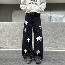 NZ01-P45控78美式高街十字架牛仔裤男潮牌痞帅宽松直筒vibr长裤，男装牛仔裤，星座403（原603-1）