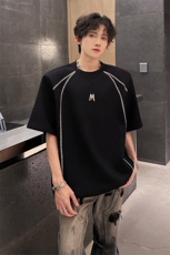 现货M金属扣高级感美式高街立体廓型垫肩款潮男T恤A071-T83-P40，男装T恤，电商A071