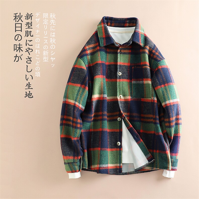 特P50无差价复古撞色格子毛呢衬衣男士大码夹克外套J637偏大一码图片